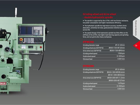 Rectificadora sin centros CNC de alta precisión con husillos hidrostáticos estáticos hidráulicos de alta potencia, sin fricción y sin mantenimiento